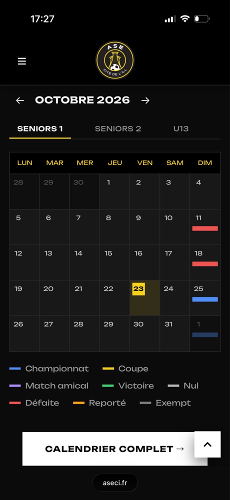 Le calendrier du site ASECI sur iPhone